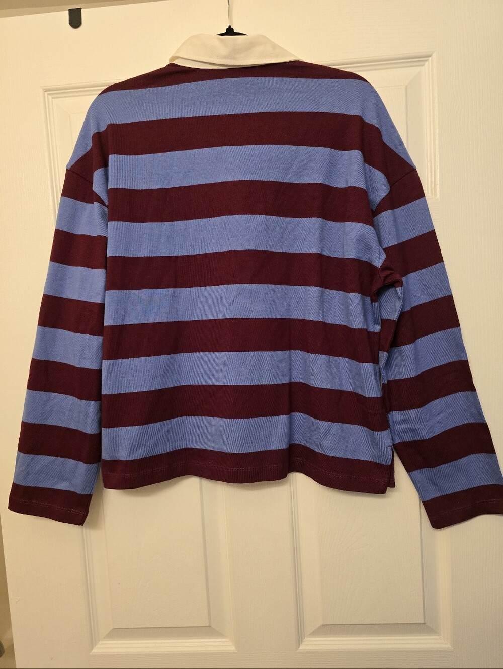 NWT J. Crew Factory Striped Rugby Polo Top, Blue and Burgundy - Size L - Picture 4 of 8